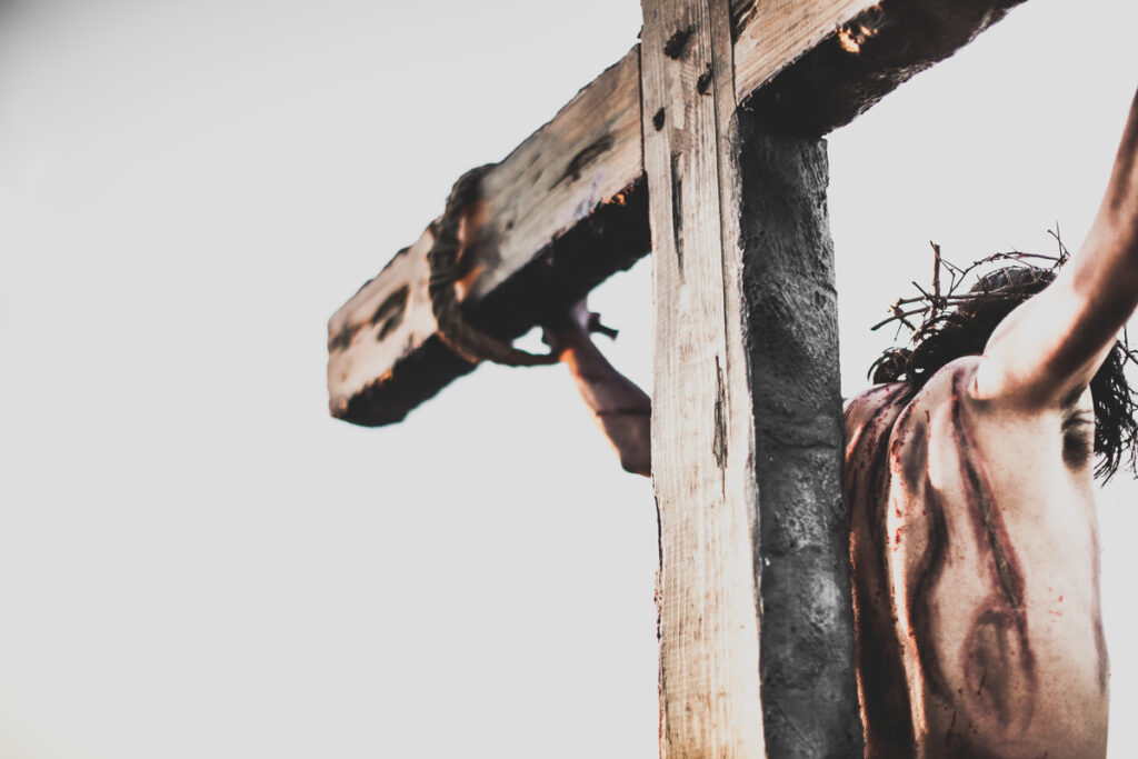 back view of Jesus on the cross