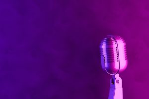 Retro Old Microphone, Vintage Style with Neon Lights