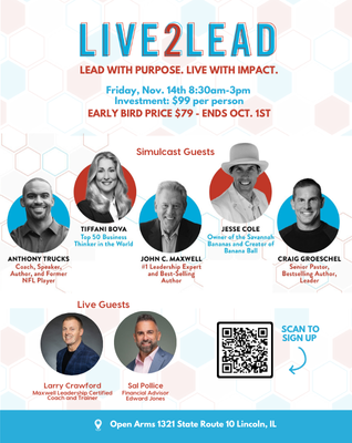 Live 2 Lead conference information. Images of guests speakers who are both virtual and and live.